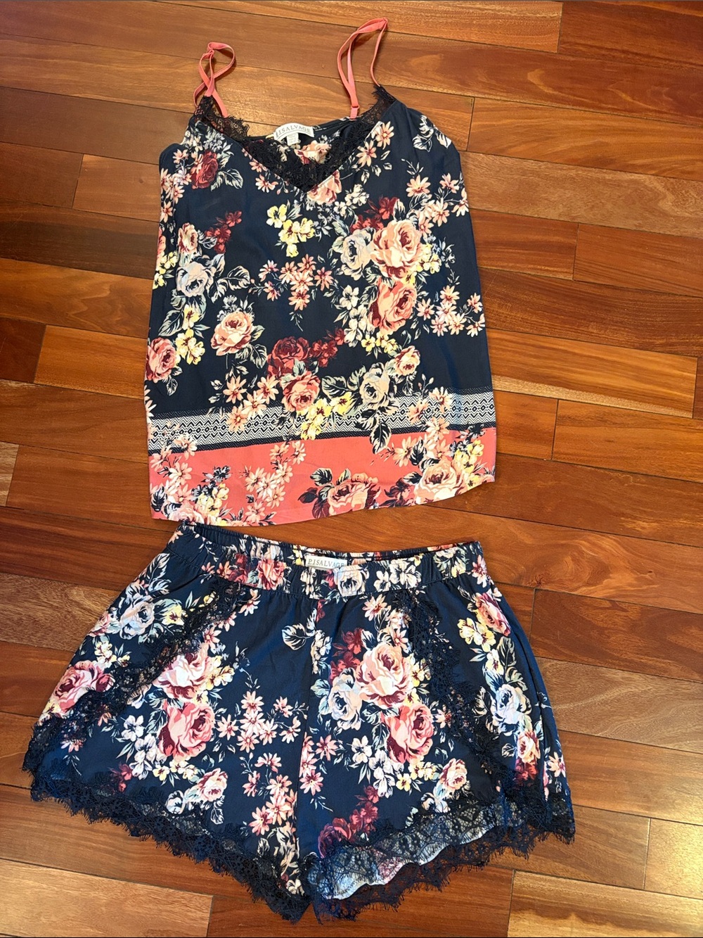 Floral Navy and Coral Two-Piece PJ Set